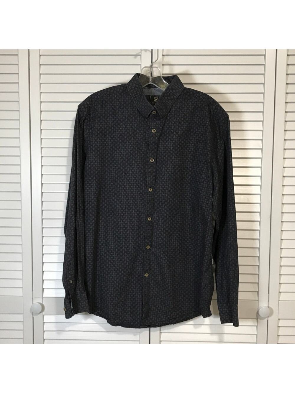 Steel & Jelly Minimalist Blue Geometric Cotton Collared Long Sleeve Shirt Men L